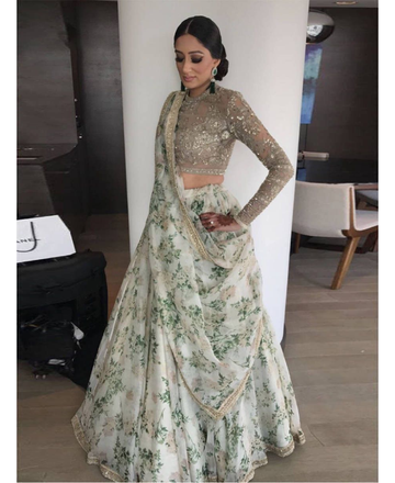 Floral Printed Khadi Organza Wedding Wear Lehenga Choli
